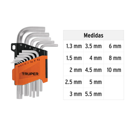 Juego 13 llaves hexagonales mm con organizador