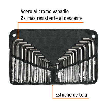 Juego 30 llaves hexagonales mixtas largas punta bola