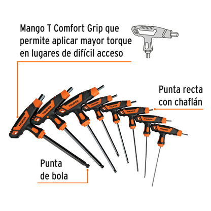 Juego 8 Llaves Allen Std Extralarga Mango T