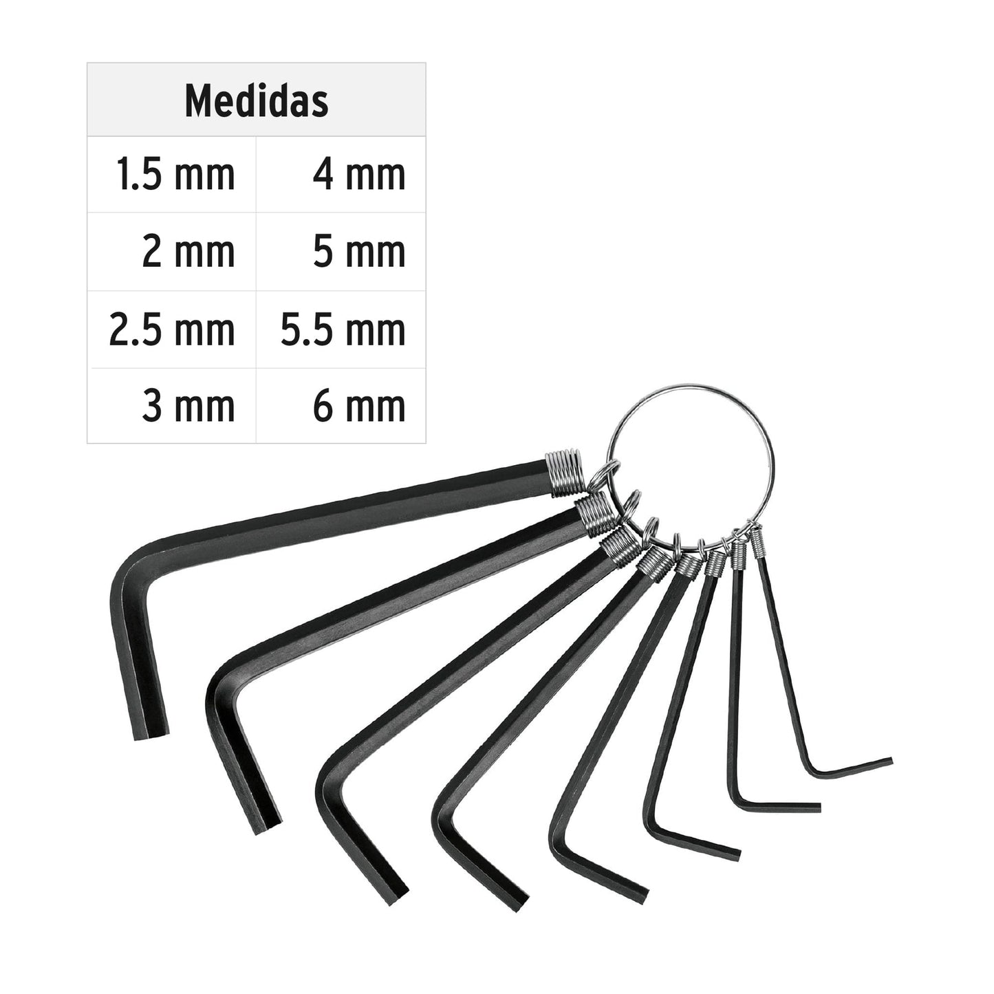 Juego 8 llaves hexagonales mm tipo llavero