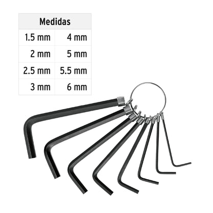 Juego 8 llaves hexagonales mm tipo llavero