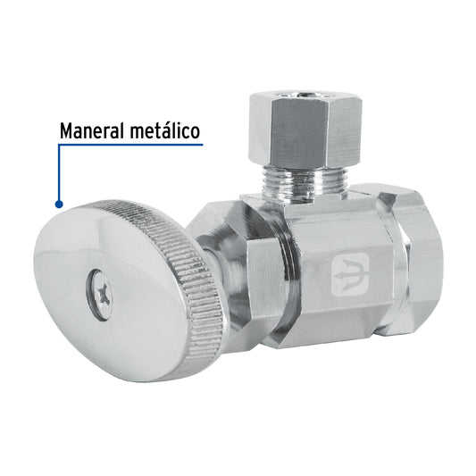 Llave angular de latón multivuelta 1/2 x 3/8 pulgada con maneral metálico