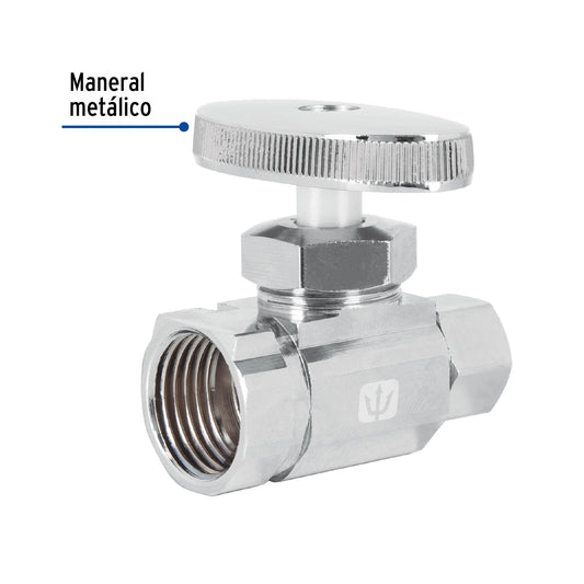 Llave angular recta de latón multivuelta 1/2 x 3/8 pulgada con maneral metálico