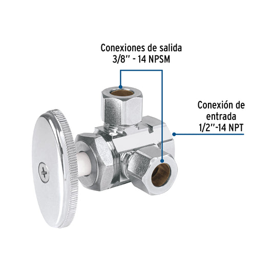 Llave ang. doble salida 3/8", multivuelta, barrilito · vista 2
