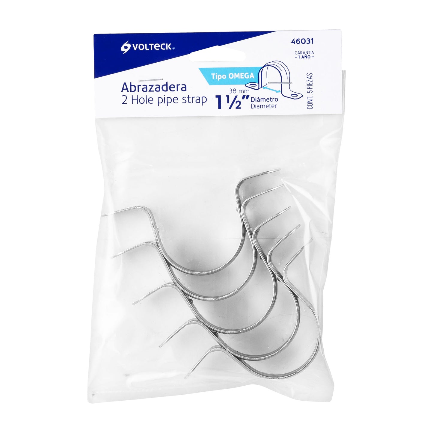 Bolsa 5 abrazaderas omega 1-1/2 pulg