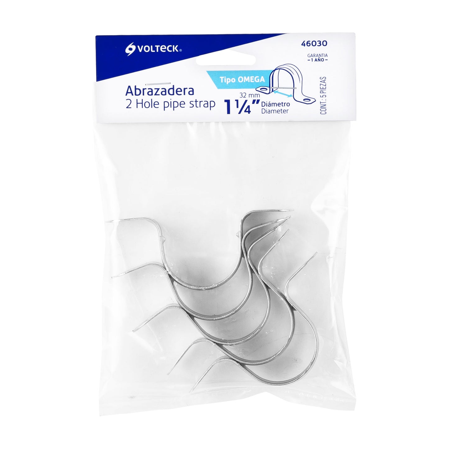Bolsa 5 abrazaderas omega 1-1/4 pulg