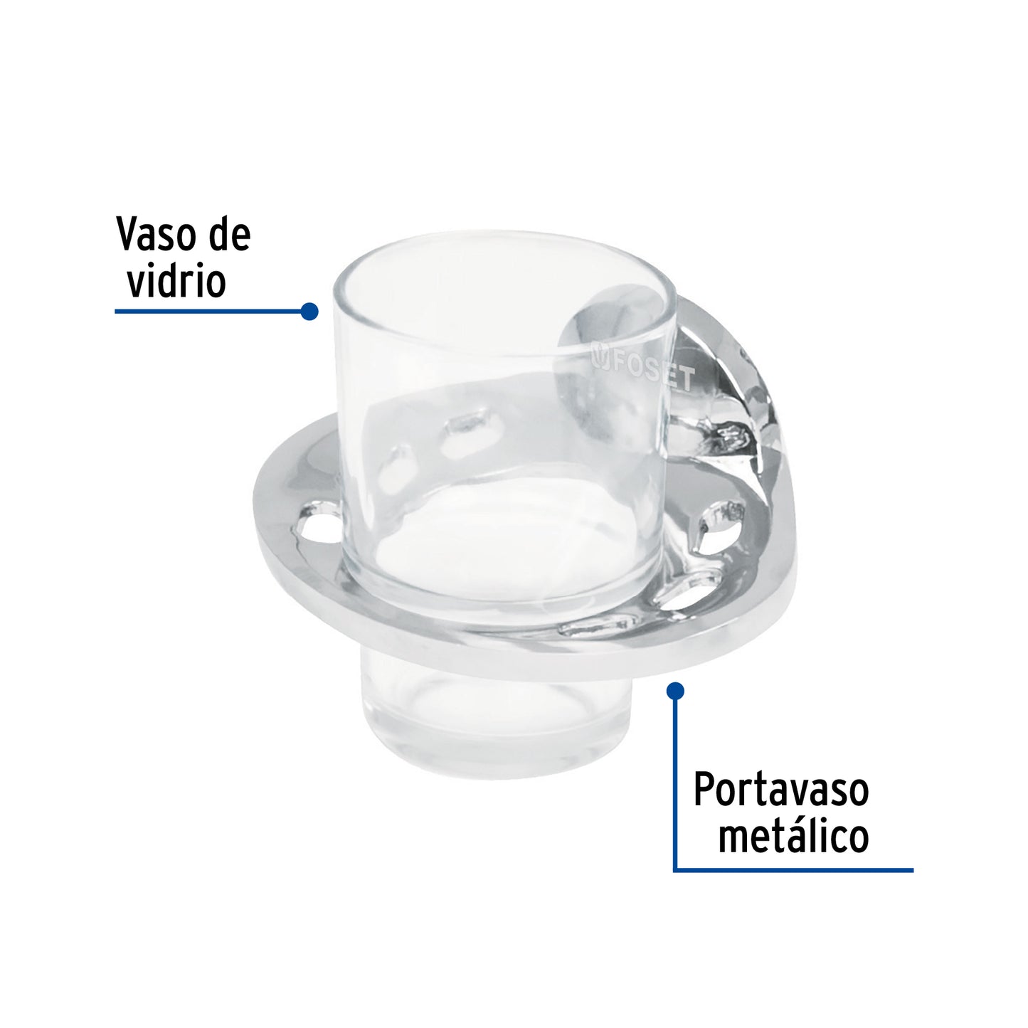 Portavaso cepillero metálico con vaso de vidrio