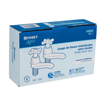 Juego de 2 llaves individuales para lavabo con manerales tipo cruceta y cartucho cerámico Aqua