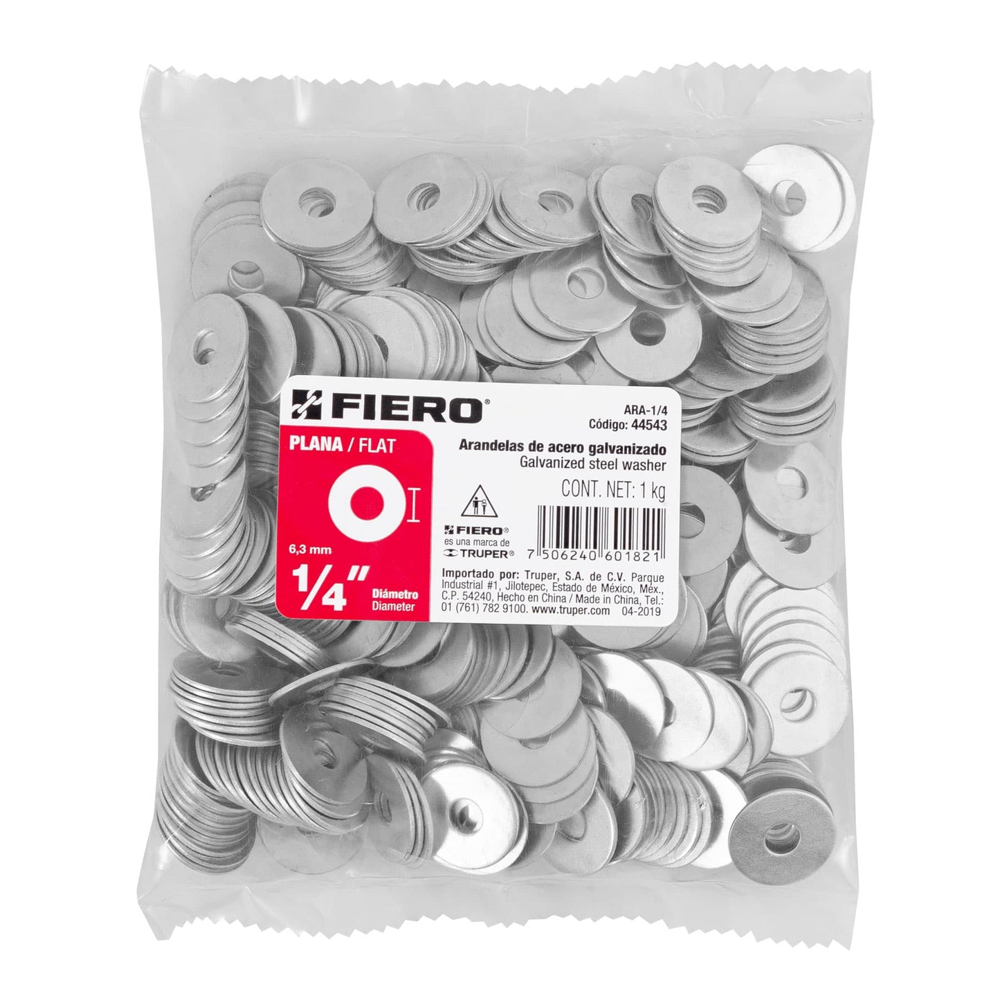 Arandelas Planas Galvanizadas 1/4 pulg Bolsa 1kg
