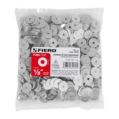 Arandelas Planas Galvanizadas 1/8 pulg Bolsa 1kg