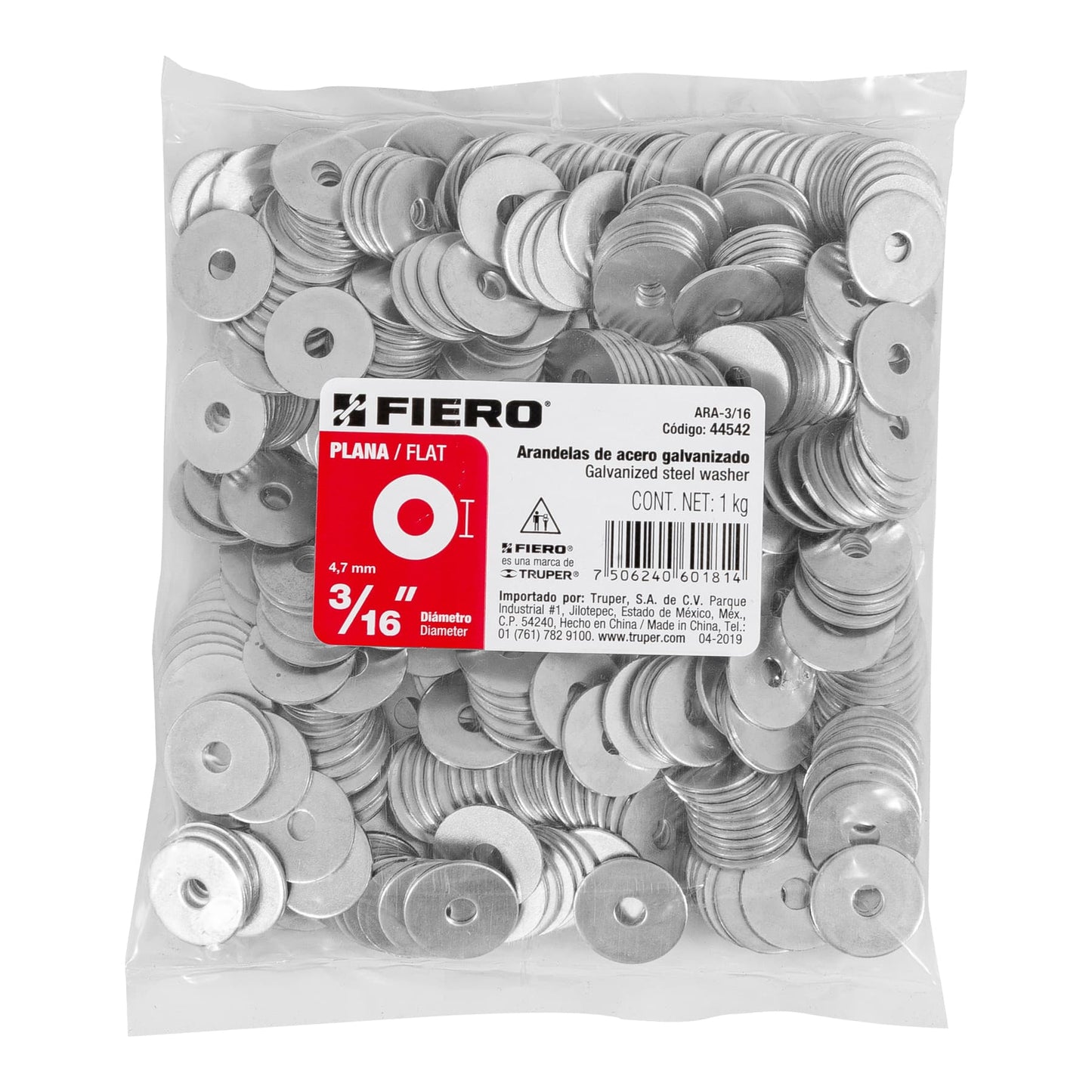 Arandelas Planas Galvanizadas 3/16 pulg Bolsa 1kg