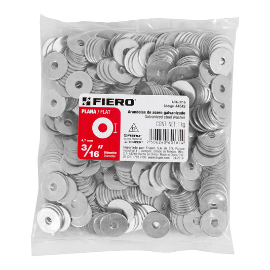 Arandelas Planas Galvanizadas 3/16 pulg Bolsa 1kg