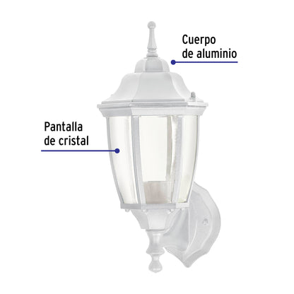 Arbotante tipo farol tradicional soportado para exterior color blanco