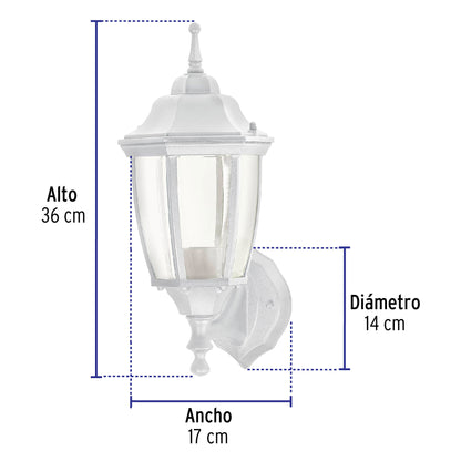 Arbotante tipo farol tradicional soportado para exterior color blanco