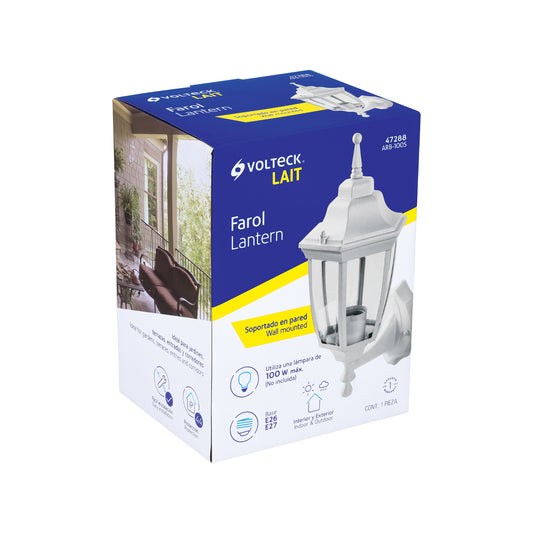 Arbotante tipo farol tradicional soportado para exterior color blanco