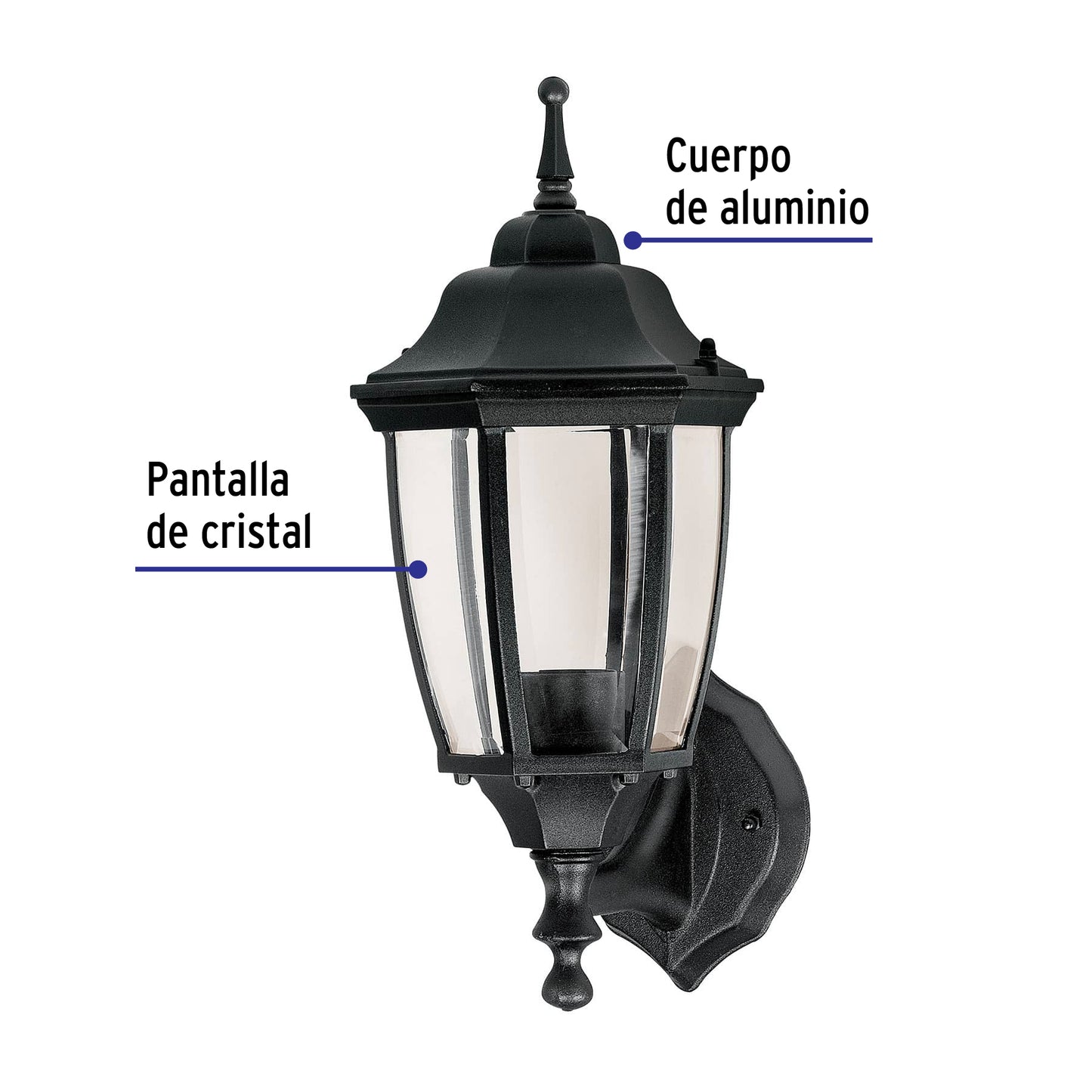 Arbotante tipo farol tradicional soportado para exterior color negro