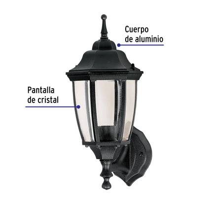 Arbotante tipo farol tradicional soportado para exterior color negro