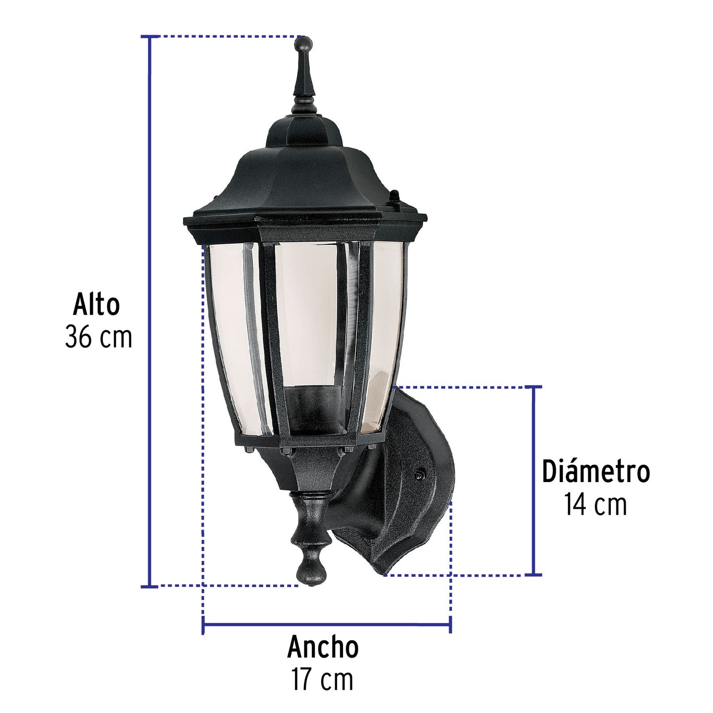 Arbotante tipo farol tradicional soportado para exterior color negro