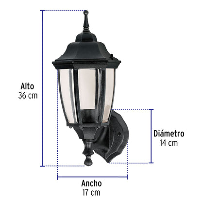 Arbotante tipo farol tradicional soportado para exterior color negro