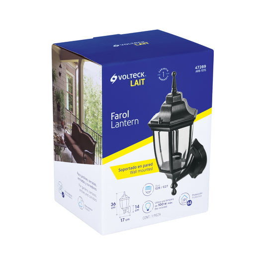 Arbotante tipo farol tradicional soportado para exterior color negro