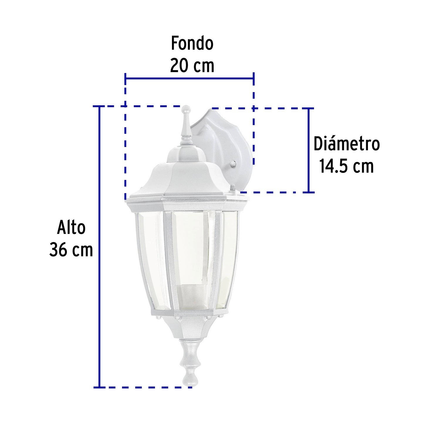 Arbotante tipo farol tradicional suspendido para exterior color blanco