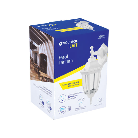 Arbotante tipo farol tradicional suspendido para exterior color blanco