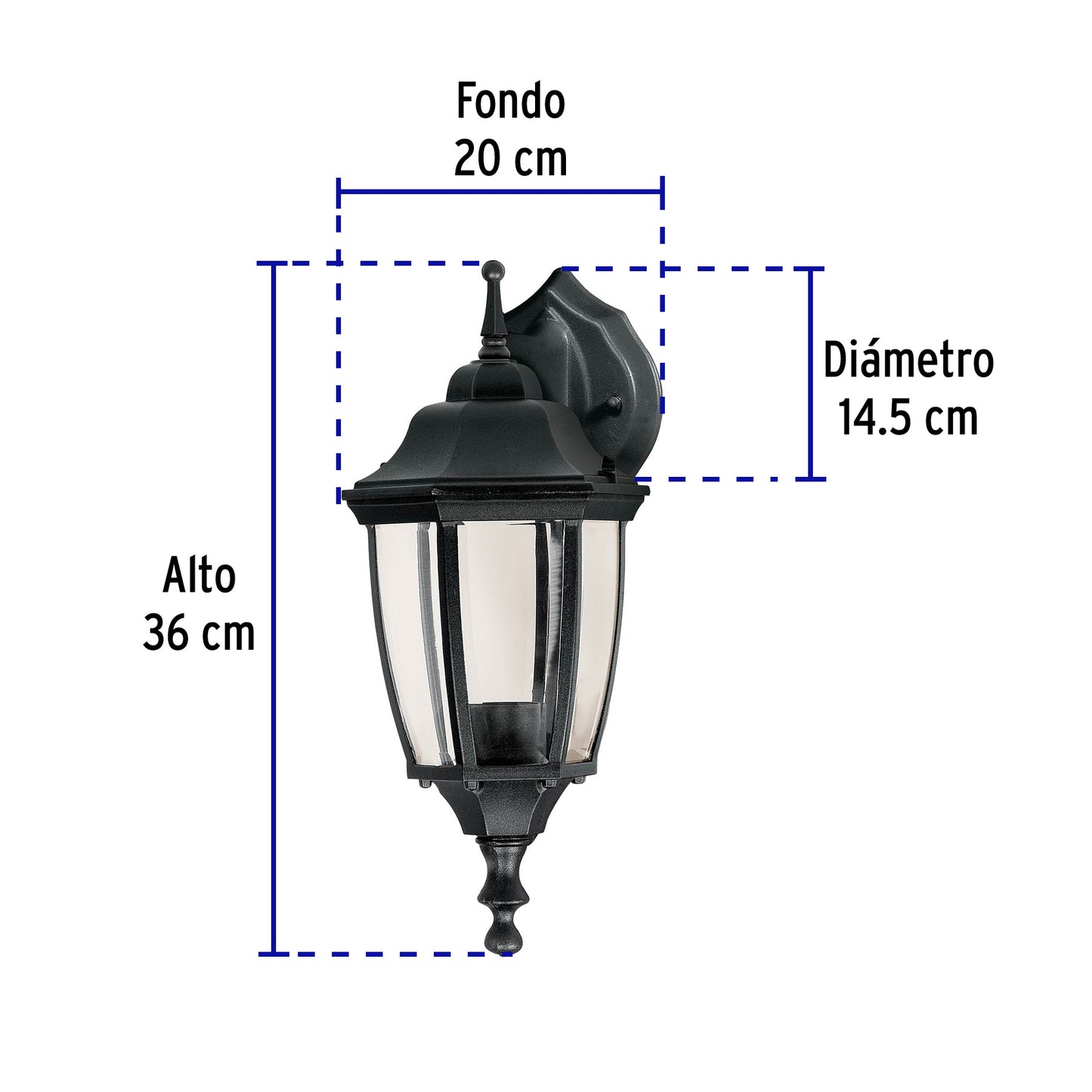 Arbotante tipo farol tradicional suspendido para exterior color negro