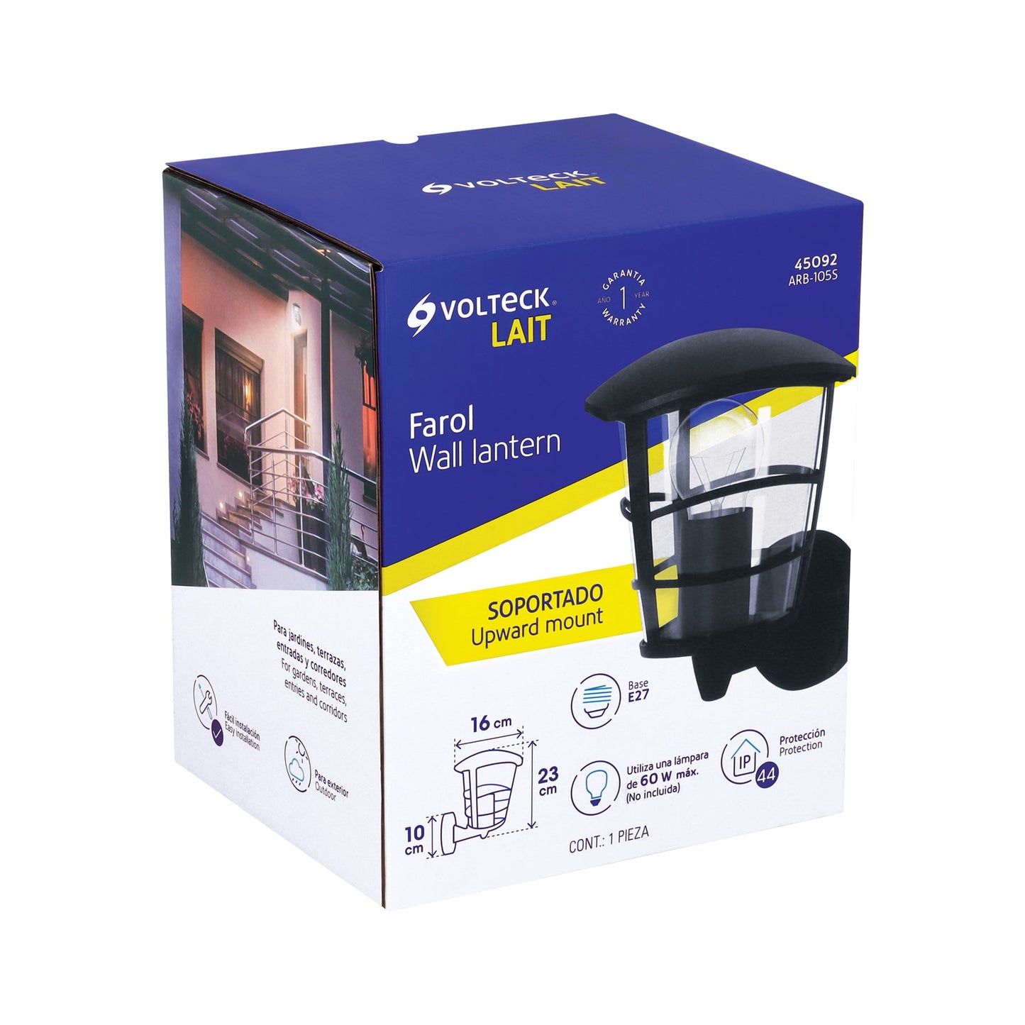 Arbotante tipo farol moderno soportado para exteriores