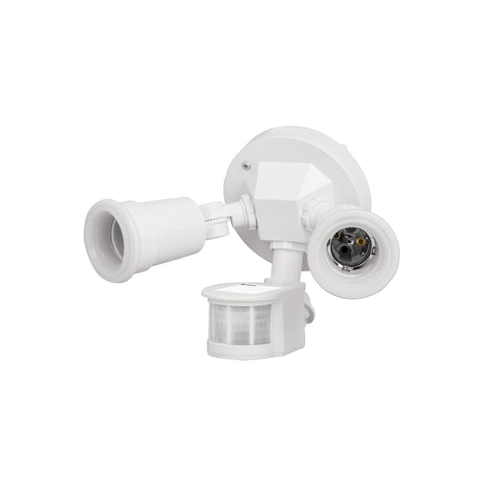 Arbotante blanco con sensor de movimiento y doble cabezal dirigible