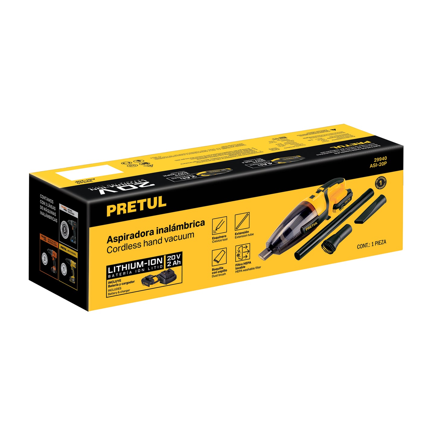Aspiradora para auto de 20 V con batería de 2 Ah
