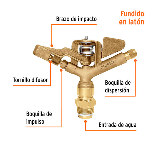 Aspersor agrícola de 1" fundido en latón