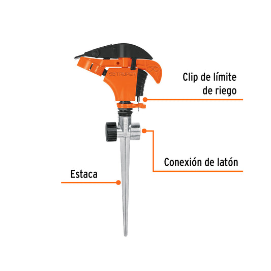 Aspersor plástico de dos vías con estaca metálica de 11"
