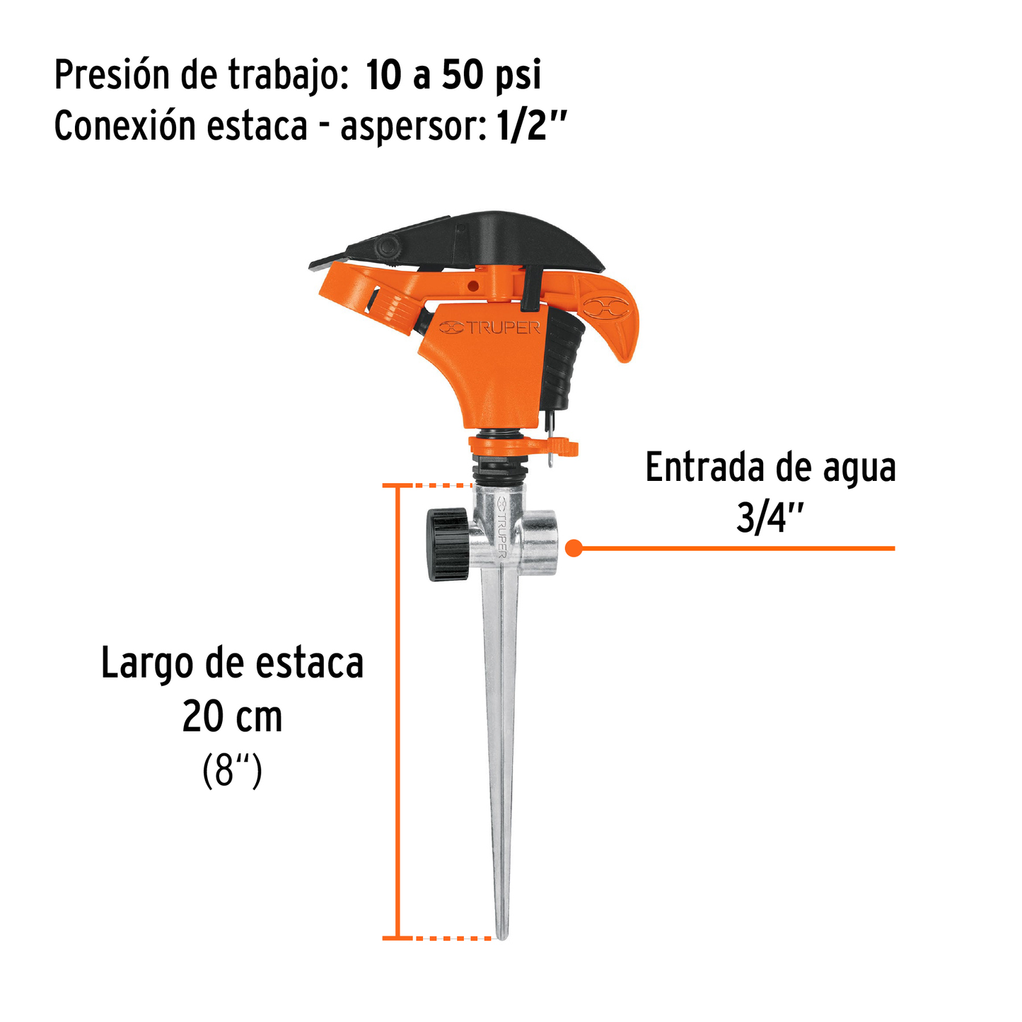 Aspersor plástico 11" dos vías estaca metálica