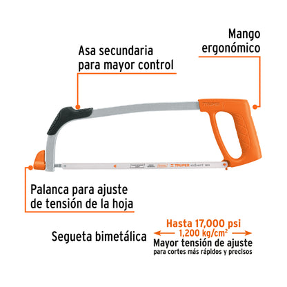 Sierra de arco tubular de 12" con ajuste de tensión