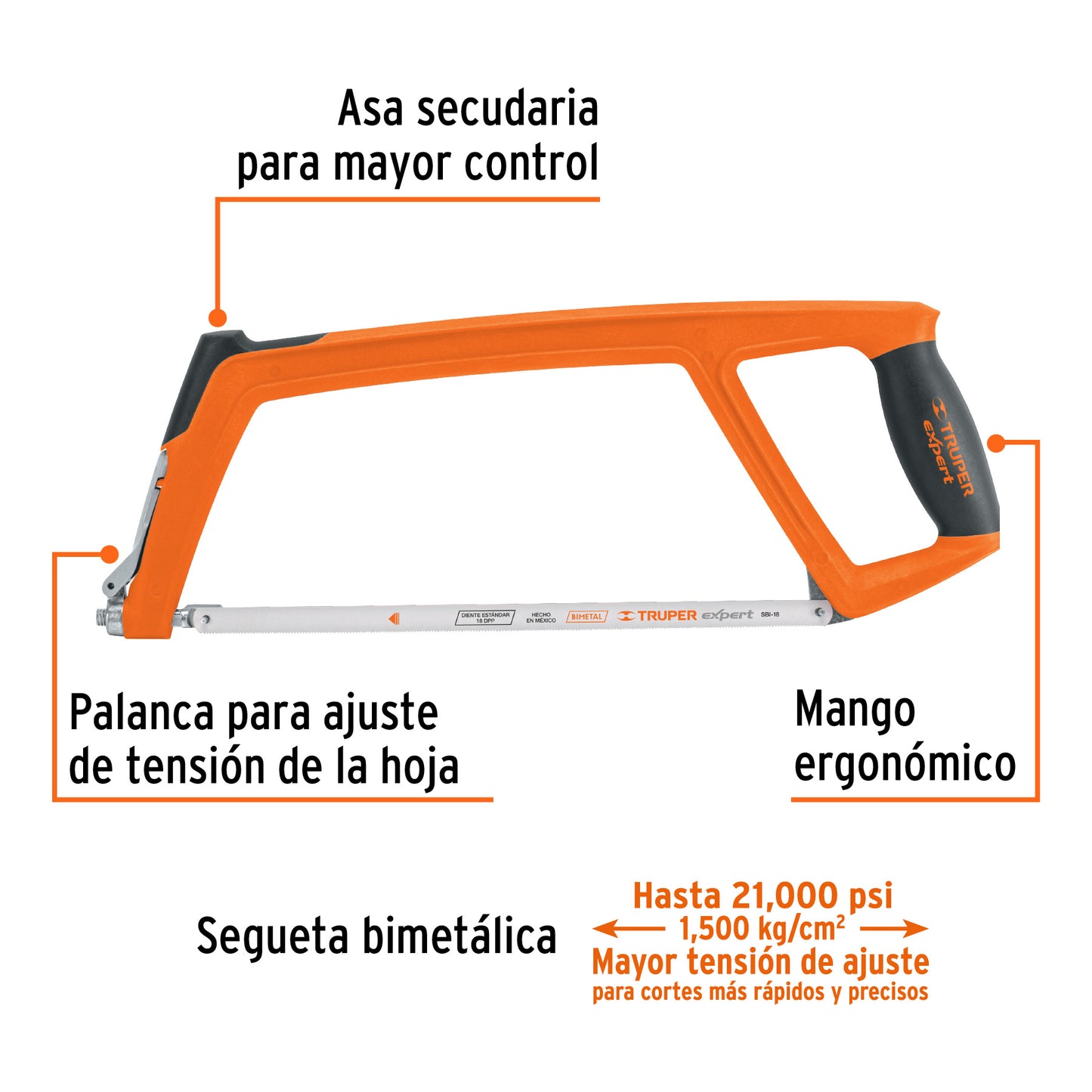 Sierra de arco profesional extra pesado de 12" con ajuste de tensión