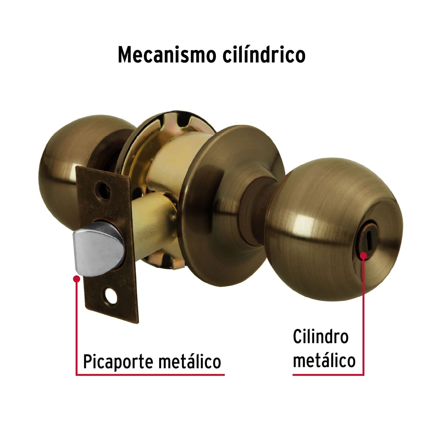 Cerradura esfera cilíndrico baño latón antiguo