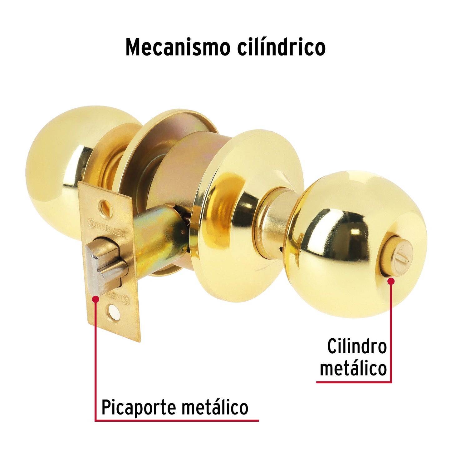 Cerradura esfera cilíndrico recámara latón brillante