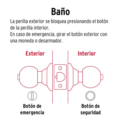 Cerradura tipo esfera, cilíndrico, baño, negro, Basic · vista 3