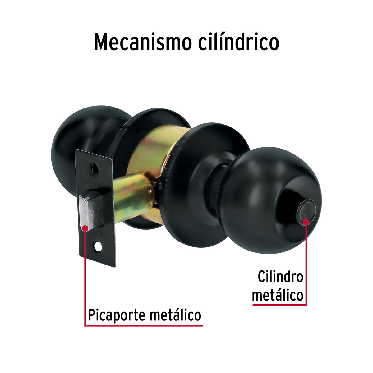 Cerradura tipo esfera, cilíndrico, baño, negro, Basic · vista 5