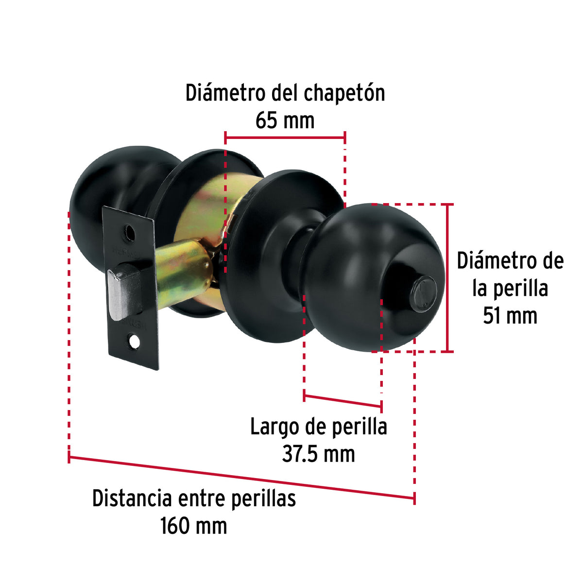 Cerradura tipo esfera, cilíndrico, baño, negro, Basic · vista 2