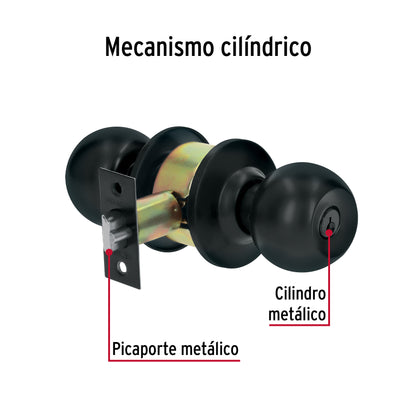 Cerradura tipo esfera, cilíndrico, entrada, negro, Basic · vista 3