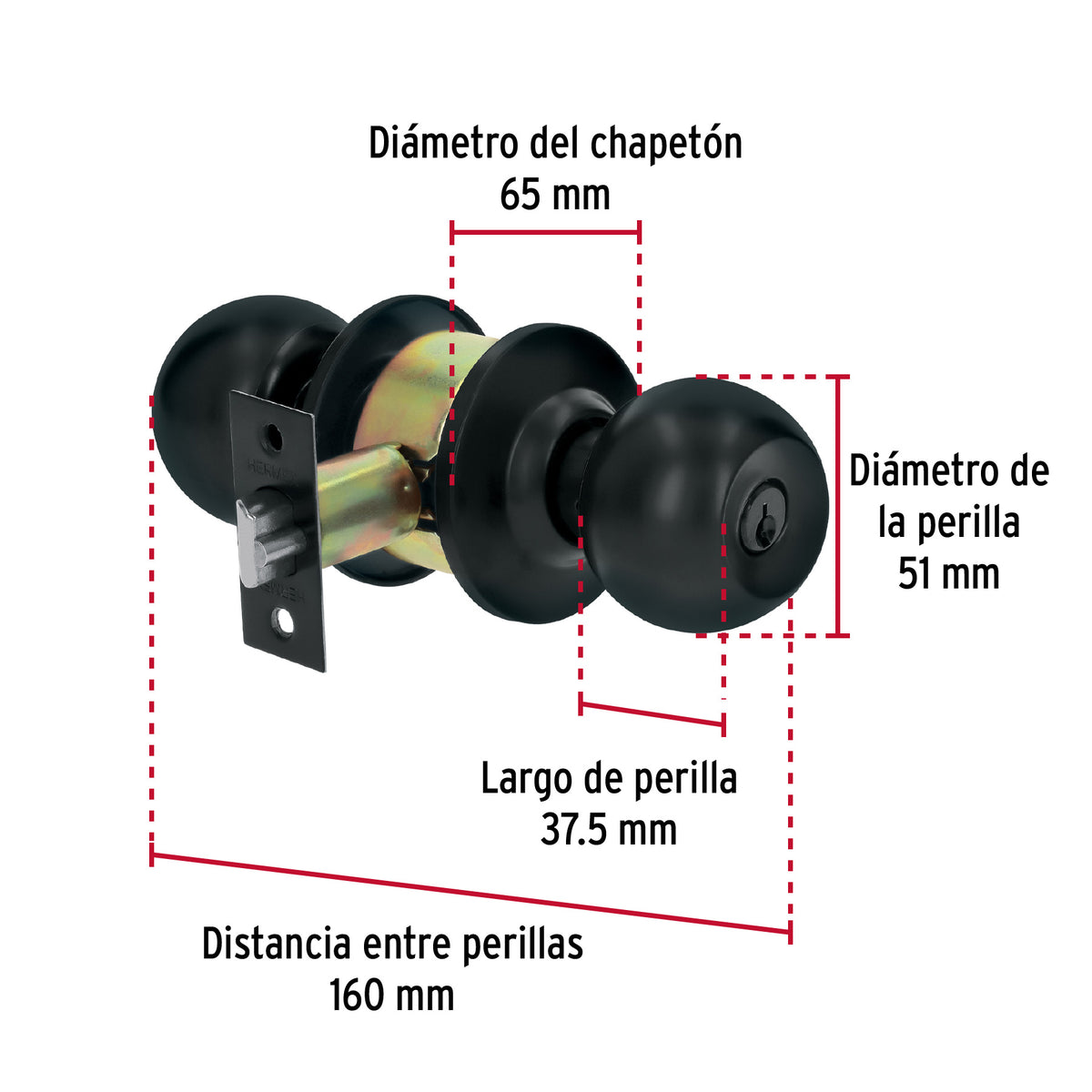 Cerradura tipo esfera, cilíndrico, entrada, negro, Basic · vista 4