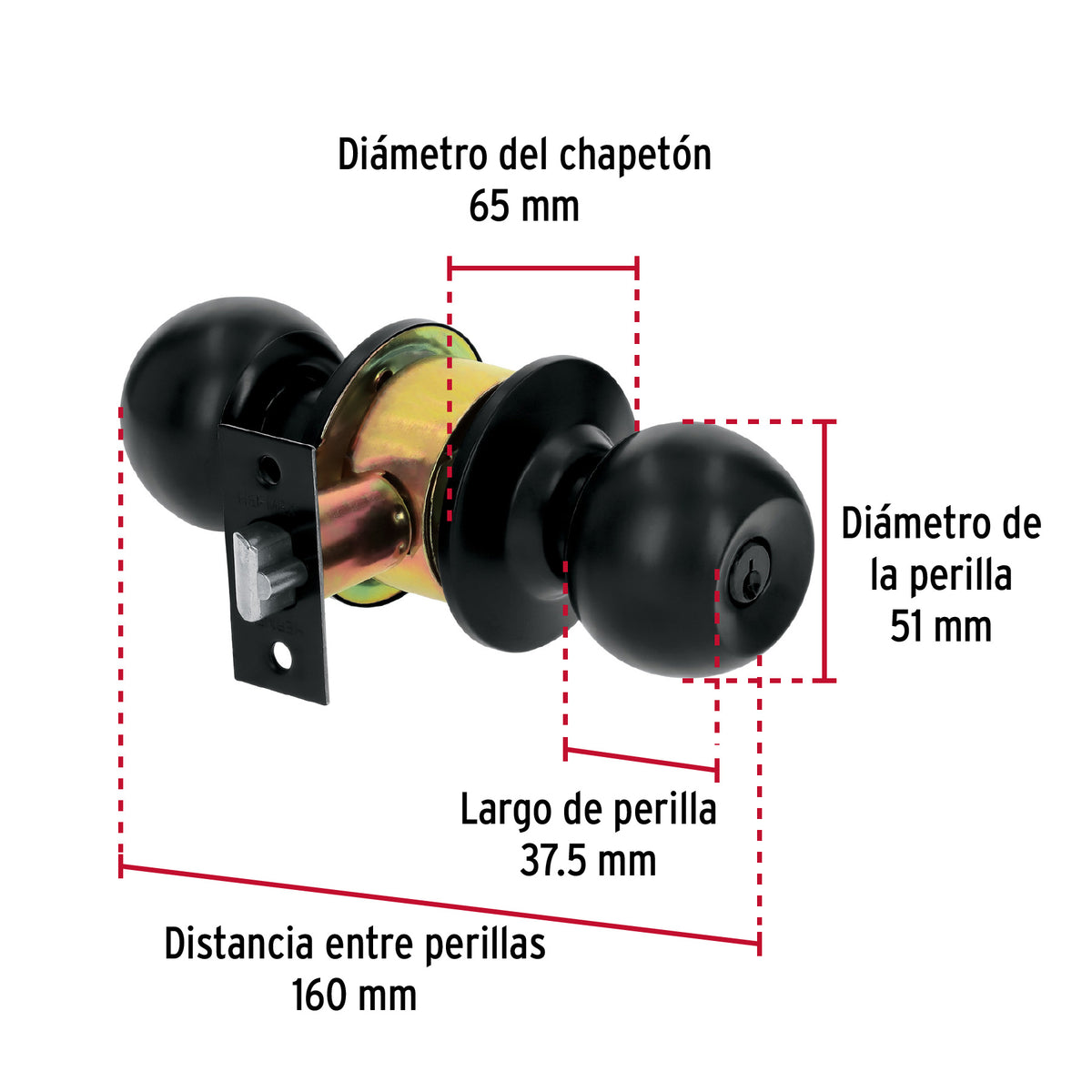 Cerradura tipo esfera, cilíndrico, recámara, negro, Basic · vista 2