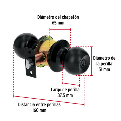 Cerradura tipo esfera, cilíndrico, recámara, negro, Basic · vista 2