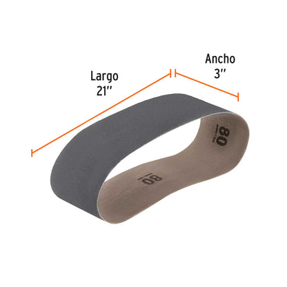 Banda para vidrio 3x21 pulg grano 80