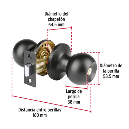 Cerradura esfera tubular, baño, negro, Hermex Basic · vista 3