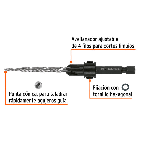 Broca avellanadora #10 para madera, 3/16" · vista 2