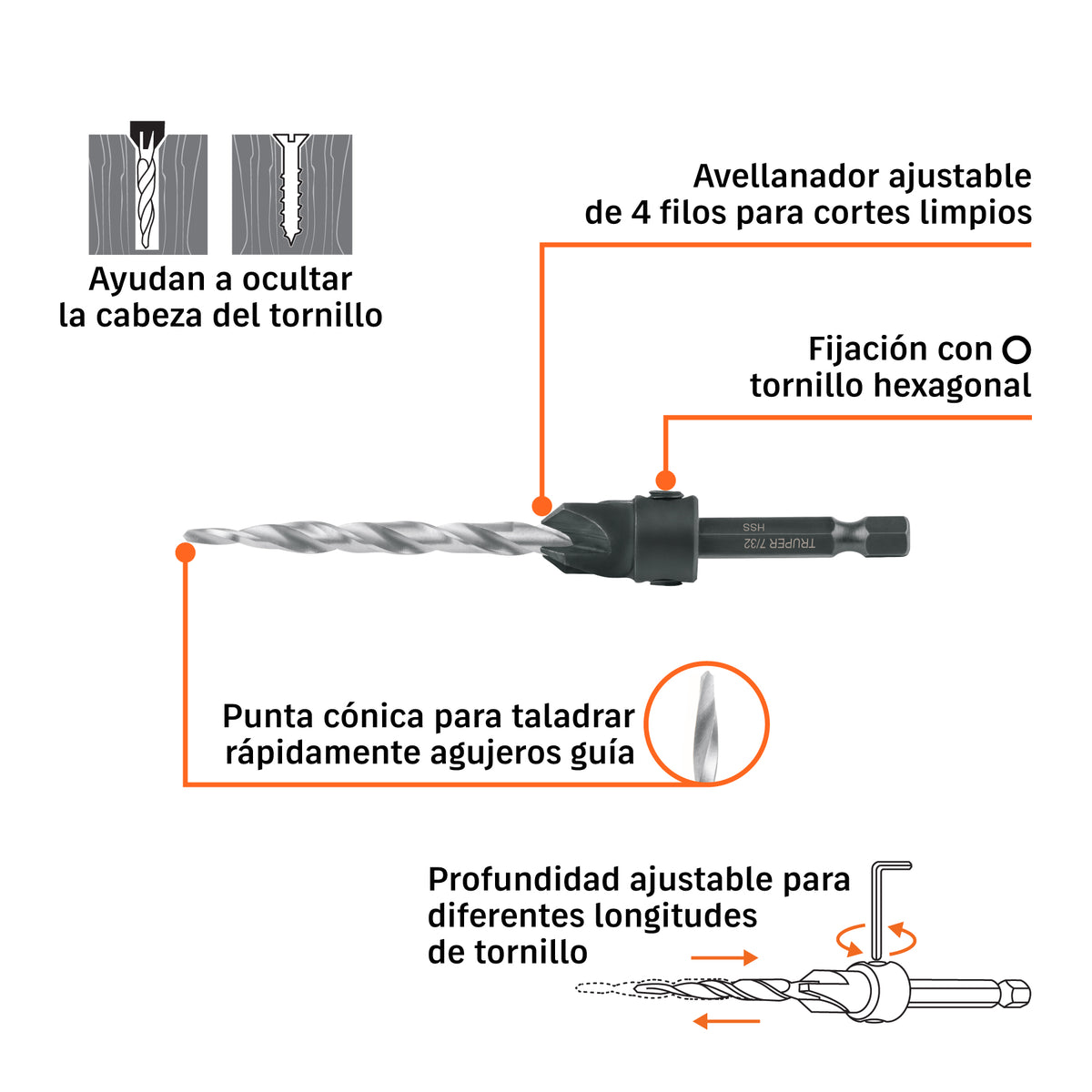 Broca avellanadora #12 para madera, 7/32" · vista 3