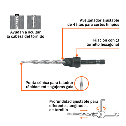 Broca avellanadora #12 para madera, 7/32" · vista 3