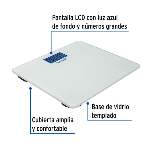 Báscula digital para baño con vidrio templado blanco y capacidad hasta 180 kg